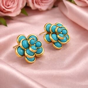 Turquoise & Gold Flower Earrings 18k Gold Plated